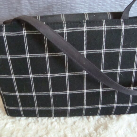 KATE SPADE Look Alike Vintage Black White Linen Purse Snap Closure - Picture 3 of 10